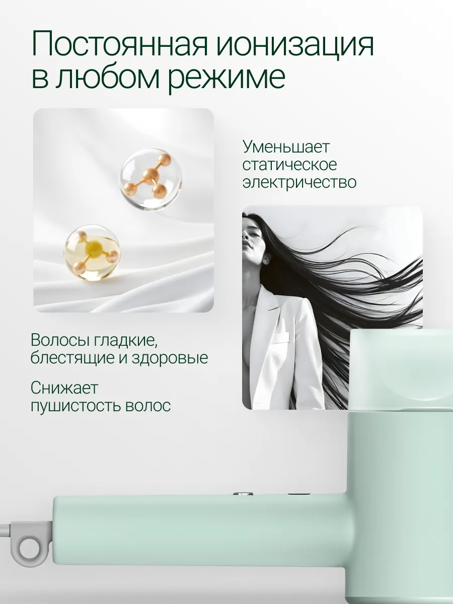 Фен Xiaomi Mijia Negative Ion Hair Dryer H301 (CMJ03ZHMG) Мятно-зеленый