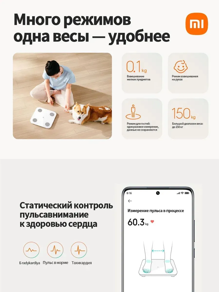Умные весы Xiaomi Mijia Smart Body Fat Scale S400 (MJTZC01YM / BHR8327CN) Белый