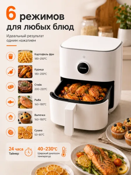 Аэрогриль Xiaomi Smart Air Fryer 6.5L (MAF10) Белый