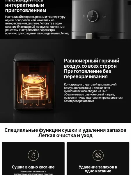 Аэрогриль с функцией пара Xiaomi Mijia Smart Steam Air Fryer 7L (MAF-ST701) Черный